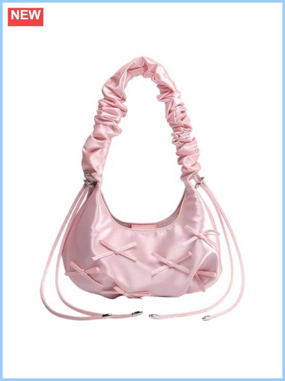 PU Leather Bow Clutch Purse Zip Pocket Adjustable Evening Bag